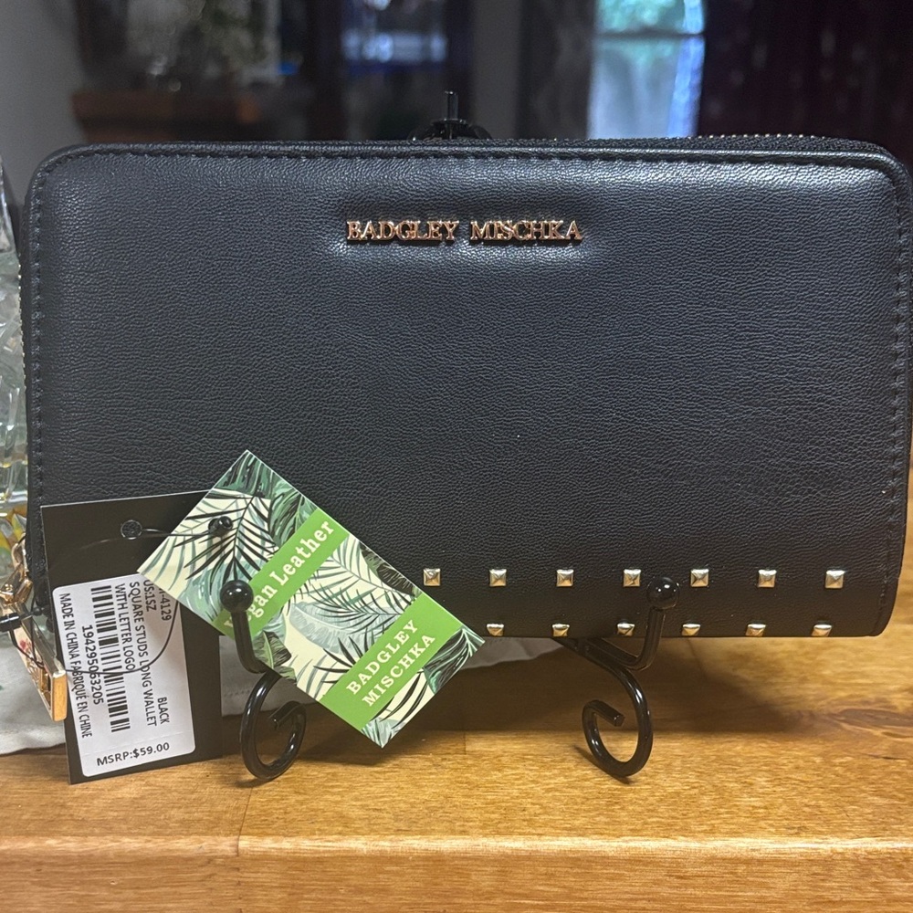 Badgley Mischka Black Studded Leather Wallet